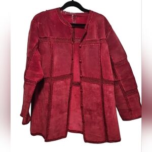 Vintage Red Leather/Crochet Jacket